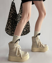 Black Lace Up Splicing Fashion Faux Leather Platform Boots