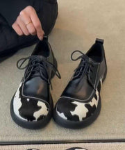 Black Lace Up Splicing Platform Loafers For Women