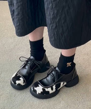 Black Lace Up Splicing Platform Loafers For Women