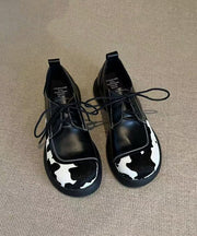 Black Lace Up Splicing Platform Loafers For Women