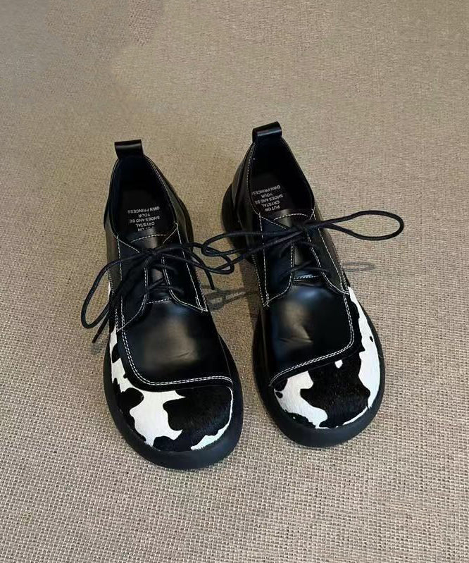 Black Lace Up Splicing Platform Loafers For Women