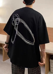 Black Letter Cotton Loose T Shirts Men O Neck Short Sleeve