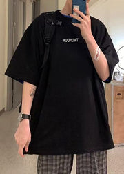 Black Letter Cotton Loose T Shirts Men O Neck Short Sleeve