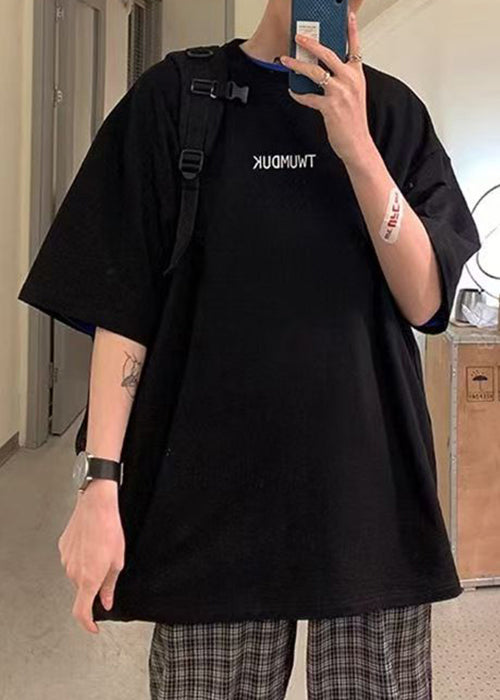 Black Letter Cotton Loose T Shirts Men O Neck Short Sleeve