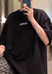 Black Letter Cotton Loose T Shirts Men O Neck Short Sleeve