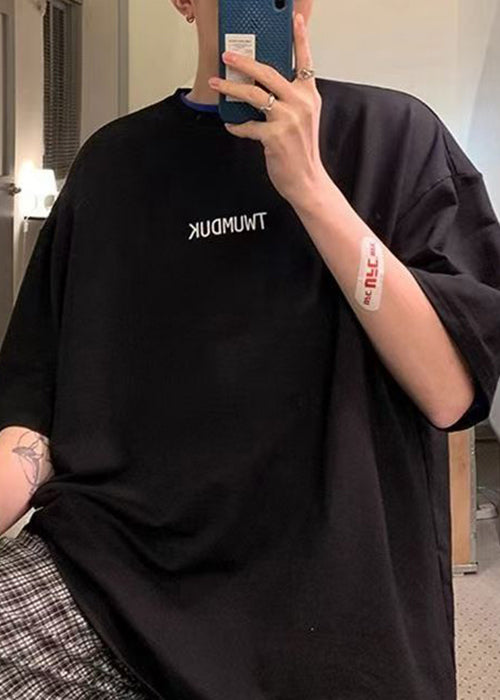 Black Letter Cotton Loose T Shirts Men O Neck Short Sleeve