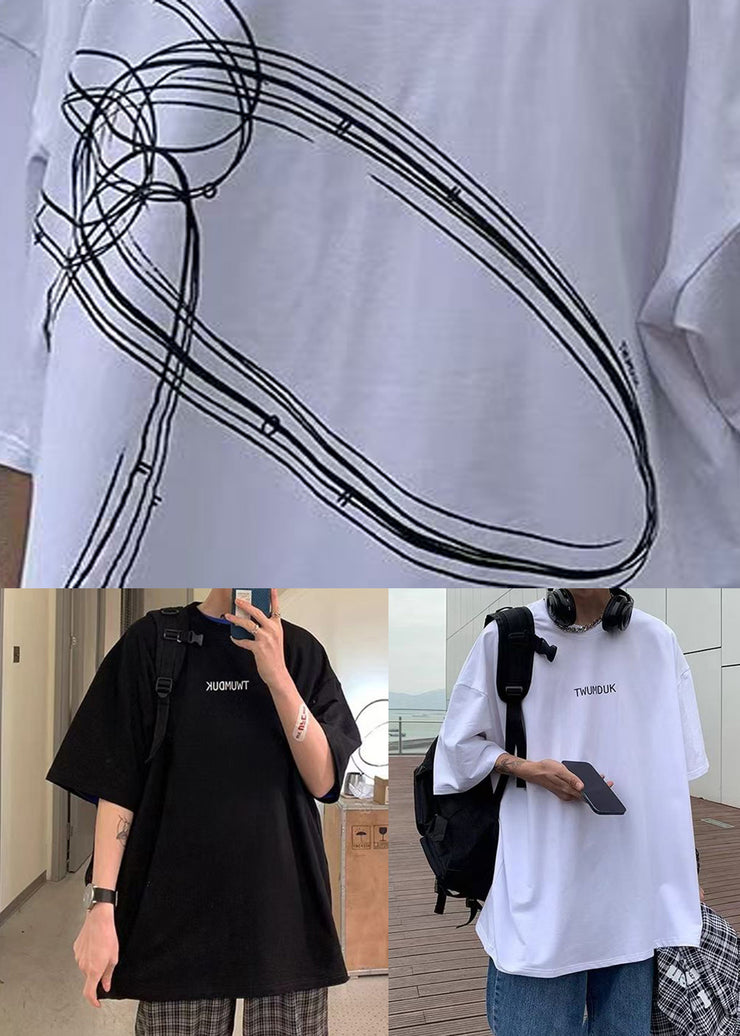 Black Letter Cotton Loose T Shirts Men O Neck Short Sleeve