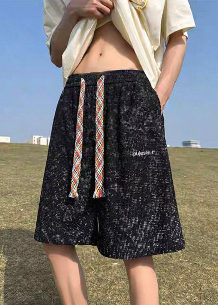 Black Letter Pockets Cotton Summer Men Shorts Tie Dye