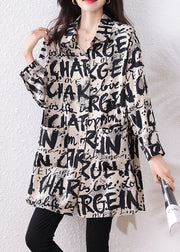 Black Letter Print Chiffon Long Shirts Oversized Fall