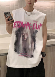 Black Letter Print Cotton Mens Tanks O Neck Sleeveless