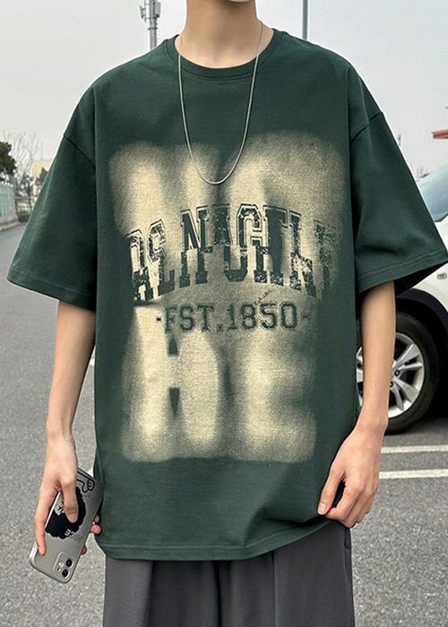 Black Letter Print Oversized Cotton Mens T Shirt O Neck Half Sleeve