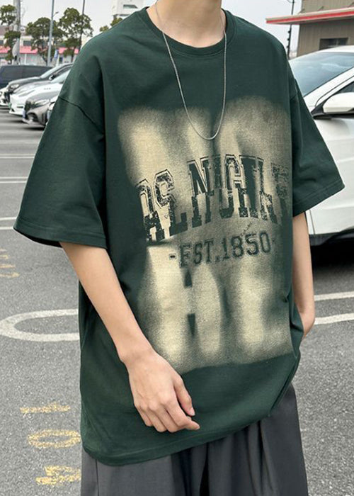 Black Letter Print Oversized Cotton Mens T Shirt O Neck Half Sleeve
