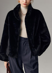 Black Mink Velvet Thick Coat Pockets Winter
