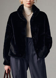 Black Mink Velvet Thick Coat Pockets Winter