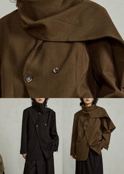 Black Notched Button Solid Coats Long Sleeve