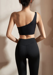 Black One Shoulder Bra And Leggings Set