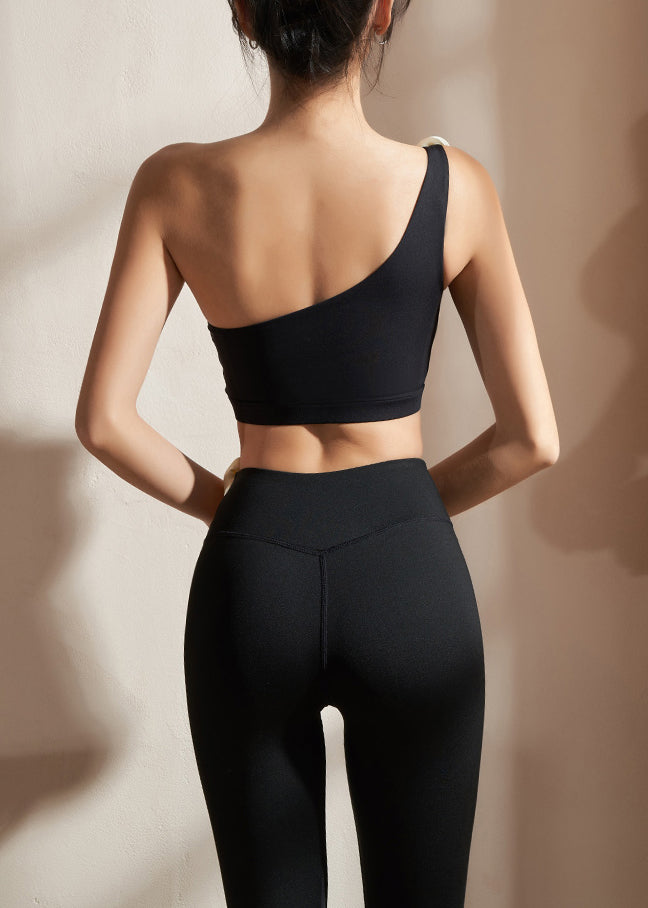 Black One Shoulder Bra And Leggings Set