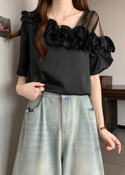 Black One Shoulder Shirt Ruffled Summer