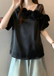 Black One Shoulder Shirt Ruffled Summer