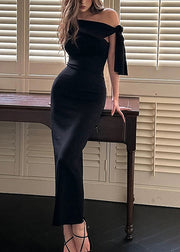 Black One Shoulder Solid Maxi Dress Sleeveless