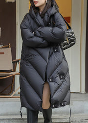 Black Original Design Button Winter Duck Down Down Coat Hooded