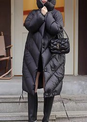 Black Original Design Button Winter Duck Down Down Coat Hooded