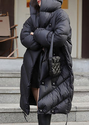 Black Original Design Button Winter Duck Down Down Coat Hooded