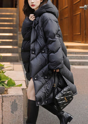 Black Original Design Button Winter Duck Down Down Coat Hooded