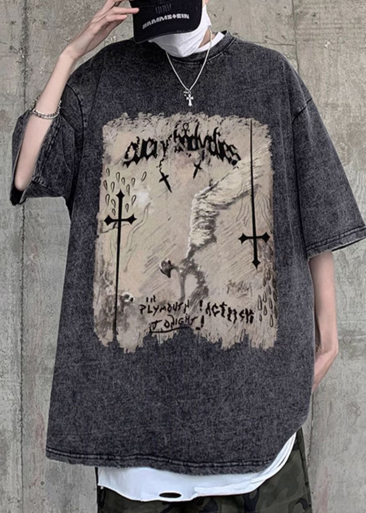 Black Original Design Cotton Mens Graphic T Shirts O Neck Half Sleeve