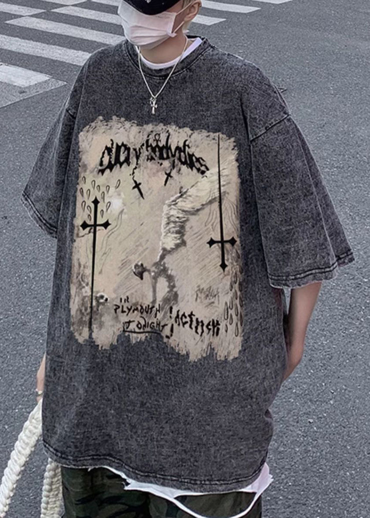 Black Original Design Cotton Mens Graphic T Shirts O Neck Half Sleeve