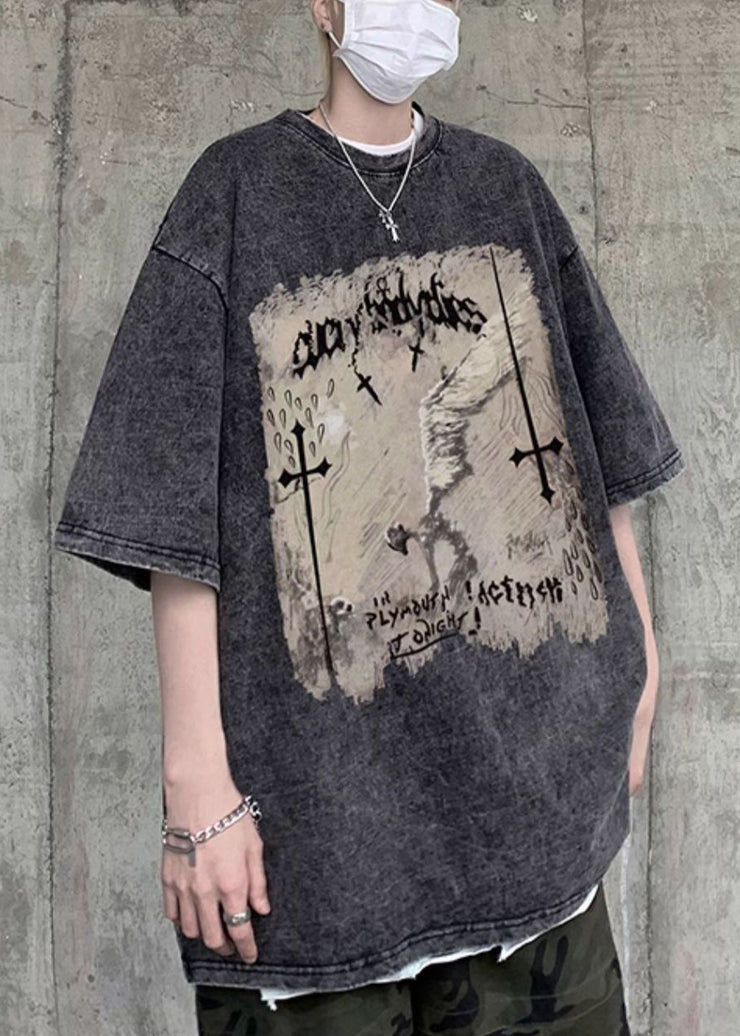 Black Original Design Cotton Mens Graphic T Shirts O Neck Half Sleeve