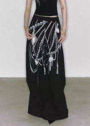 Black Original Design Cotton Summer Pants High Waist
