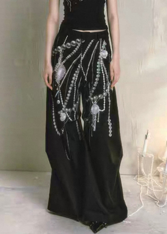 Black Original Design Cotton Summer Pants High Waist