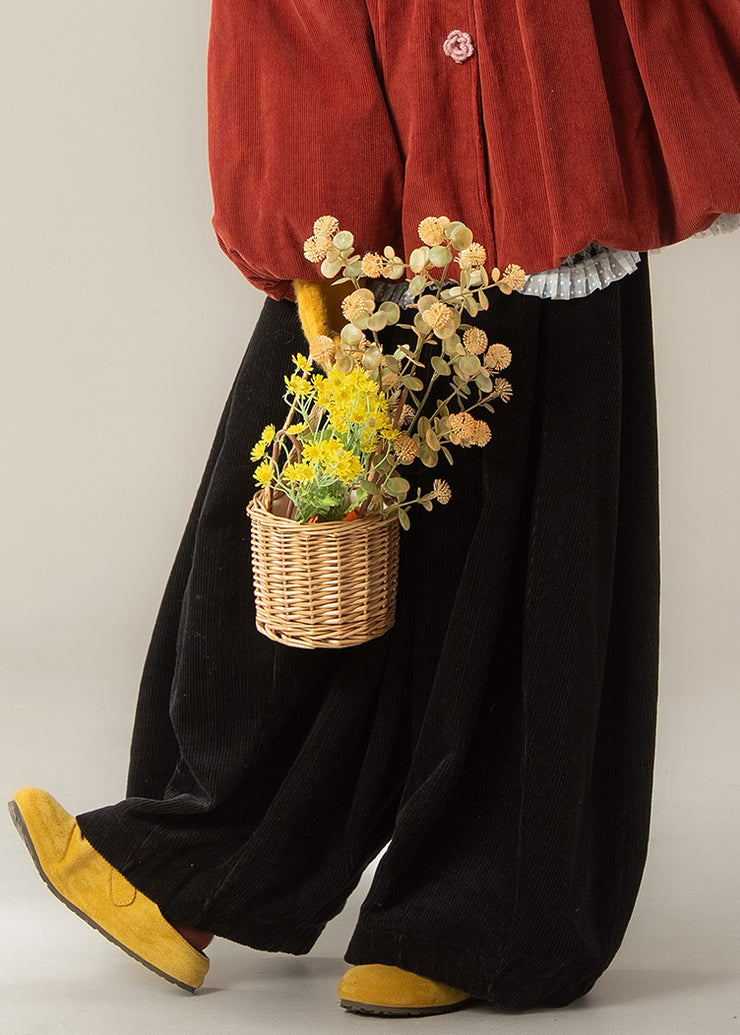 Black Original Design Cozy Corduroy Pants High Waist Winter