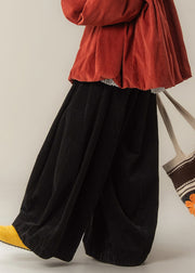 Black Original Design Cozy Corduroy Pants High Waist Winter
