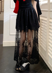 Black Original Design Lace Summer Tulle Skirts Elastic Waist