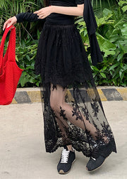 Black Original Design Lace Summer Tulle Skirts Elastic Waist