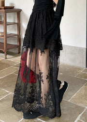 Black Original Design Lace Summer Tulle Skirts Elastic Waist