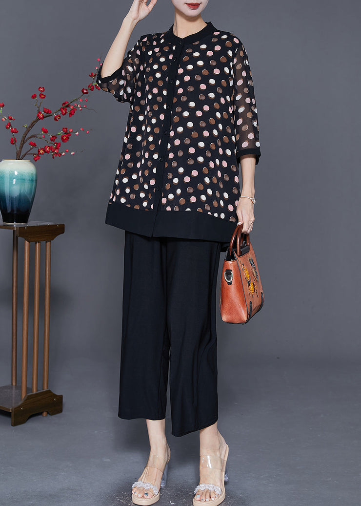 Black Patchwork Chiffon Two Pieces Set Oversized Bracelet Sleeve