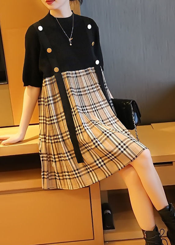 Deola Black Patchwork Knit Dress Black Patchwork Knit Fake Two Piece Dress Oversized Plaid Summer SooLinen Deola Black Patchwork Knit Dress Black Patchwork Knit Fake Two Piece Dress Oversized Plaid Summer SooLinen