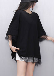 Black Patchwork Lace Tanks Oversized Back Hollow Out Summer