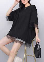 Black Patchwork Lace Tanks Oversized Back Hollow Out Summer