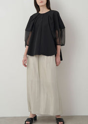 Black Patchwork Organza Shirt Oversized Puff Sleeve