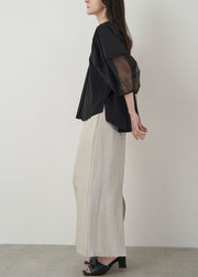 Black Patchwork Organza Shirt Oversized Puff Sleeve