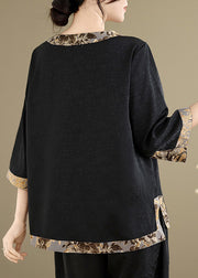 Black Patchwork Silk Tops Oversized Bracelet Sleeve