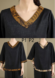 Black Patchwork Silk Tops Oversized Bracelet Sleeve
