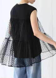 Black Patchwork Tulle Tank Embroideried Sleeveless