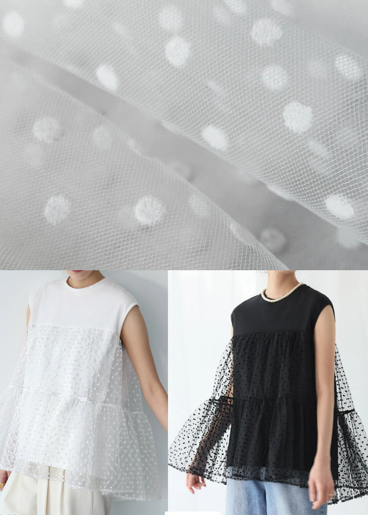 Black Patchwork Tulle Tank Embroideried Sleeveless