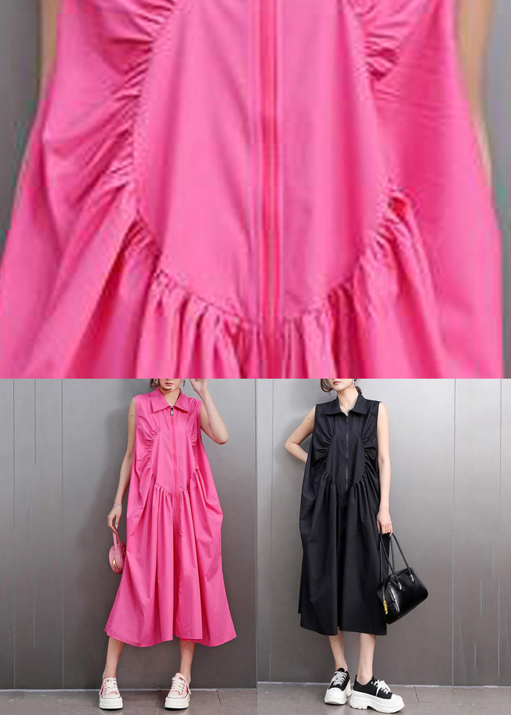 Black Patchwork Wrinkled Solid Maxi Dresses Summer