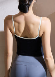 Black Patchwork Yoga Tops Cold Shoulder
